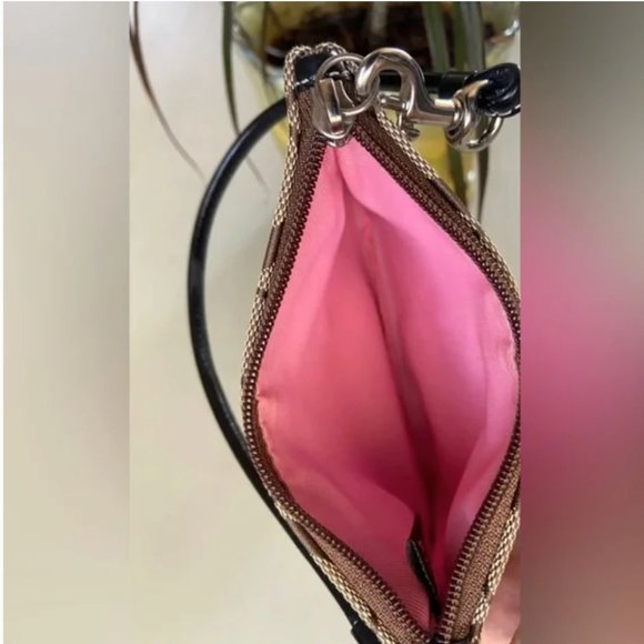 EUC COACH Signature Canvas and Patent Leather Wristlet Brown And Tan - Picture 5 of 7